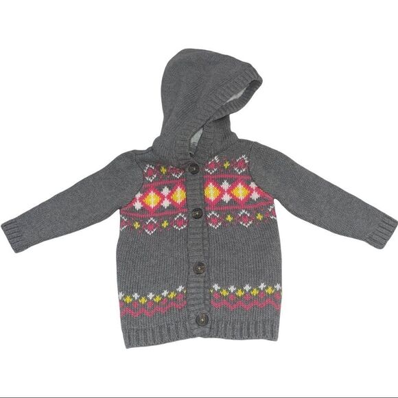 4/$25 - NWT Carter’s Grey Patterned Button‎ Down Knit Cardigan with Hood - Picture 1 of 6